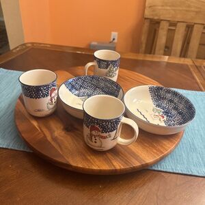 2 Soup/Cereal Bowl Snowman AND 3 Mug Snowman by Thomson